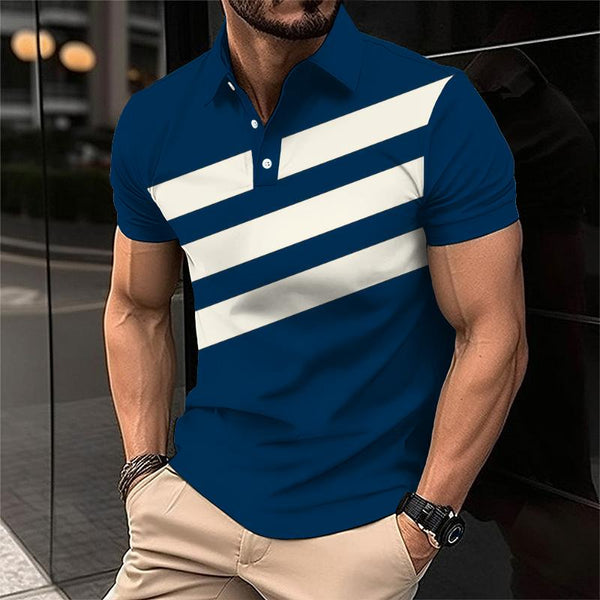 Men's Retro Striped Color Block Short Sleeve Polo Shirt 08861004TO