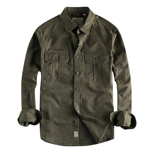 Men's Casual Cotton Flap Pocket Lapel Long Sleeve Shirt 17545101M