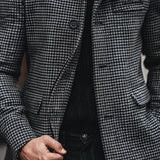 Men's Retro Slim Stand Collar Houndstooth Coat 10923205X