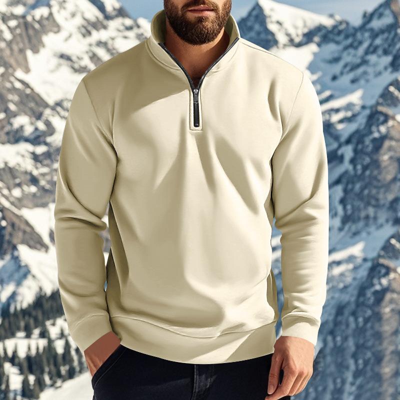 Men's Casual Solid Color Fleece Zipper Stand Collar Loose Sweatshirt 22895255M