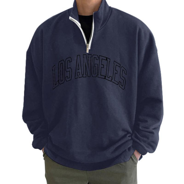 Men's Letter Print Stand Collar Zipper Off Shoulder Sweatshirt 71869589X