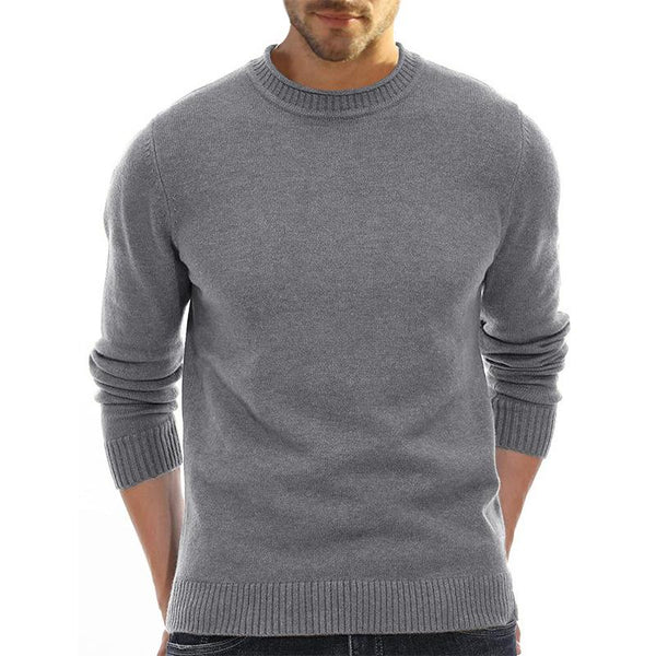 Men's Casual Solid Color Round Neck Long Sleeve Pullover Sweater 40613843M