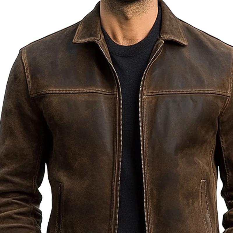 Men's Vintage Distressed Leather Jacket 34416789U