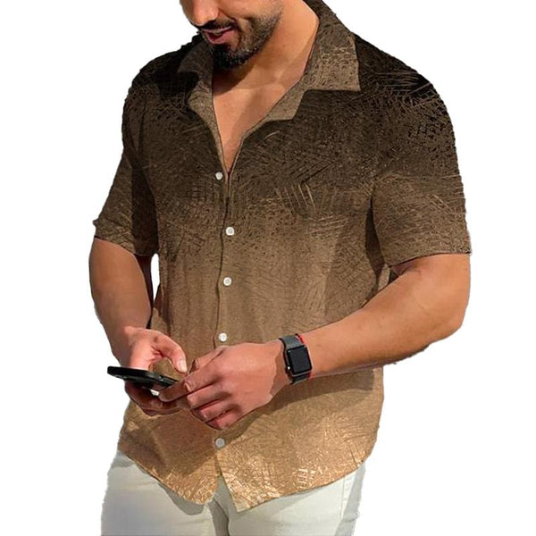 Men's Short Sleeve Lapel Gradient Hawaiian Print Shirt 05666854X