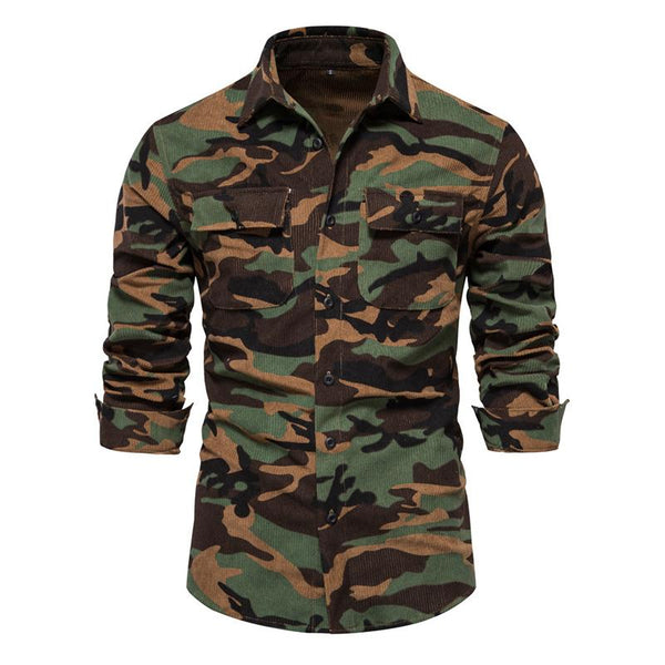 Men's Camo Corduroy Lapel Long Sleeve Shirt 62245784X