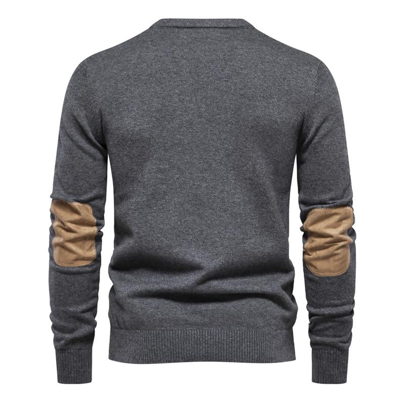 Men's Pullover Round Neck Suede Panel Knit Sweater 76407517X