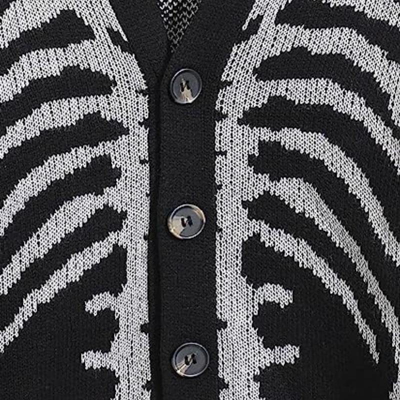 Men's Skeleton Graphic V Neck Single Breasted Knit Casual Cardigan 10173634Z