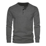 Men's Casual Waffle Henley Collar Slim Fit Long Sleeve Pullover Sweatshirt 87404419M