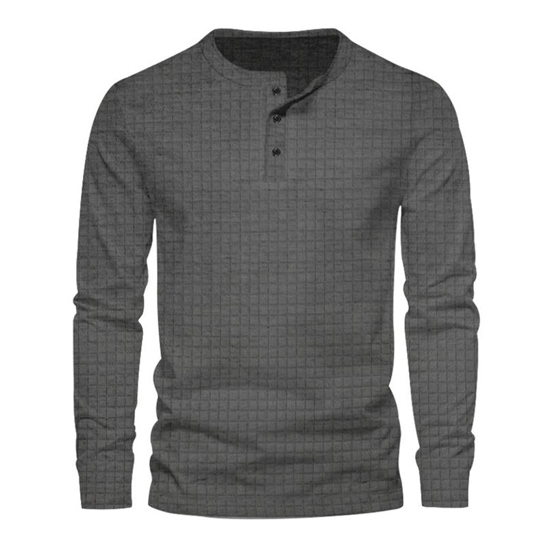 Men's Casual Waffle Henley Collar Slim Fit Long Sleeve Pullover Sweatshirt 87404419M