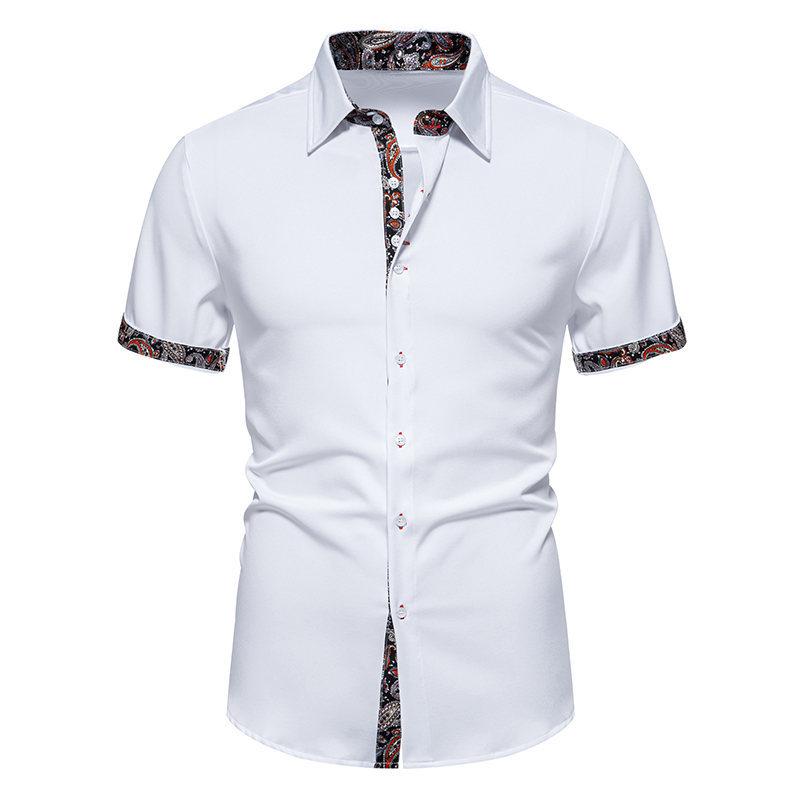 Men's Printed Patchwork Lapel Short-Sleeved Shirt 04446537Y