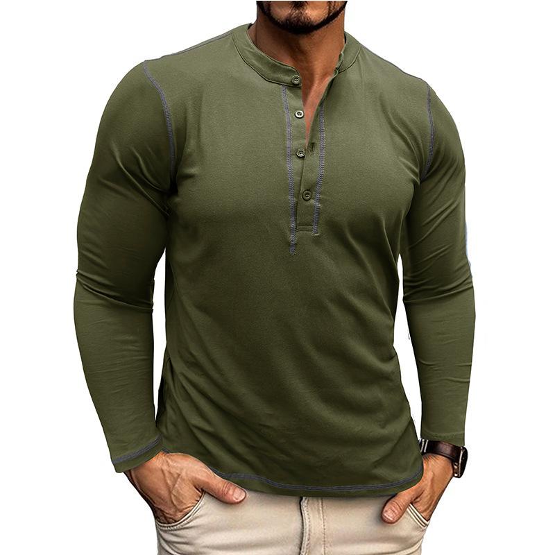 Men's Vintage Contrast Henley Collar Slim Fit Long Sleeve T-Shirt 82663626M