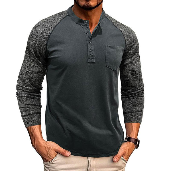 Men's Casual Contrast Color Henley Collar Slim Fit Long Sleeve T-Shirt 64695488M