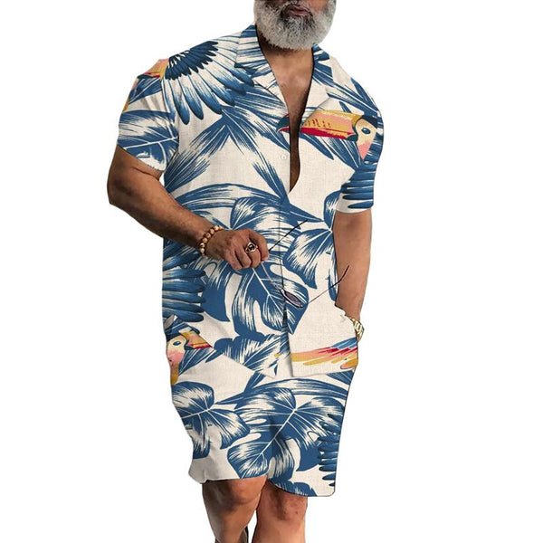 Men's Casual Rainforest Hawaiian Short Sleeve Printed Two-piece Set 33374521TO