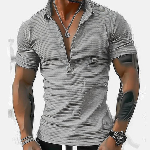 Men's Casual Striped Lapel Slim Fit Pullover Short Sleeve Shirt 49886356M
