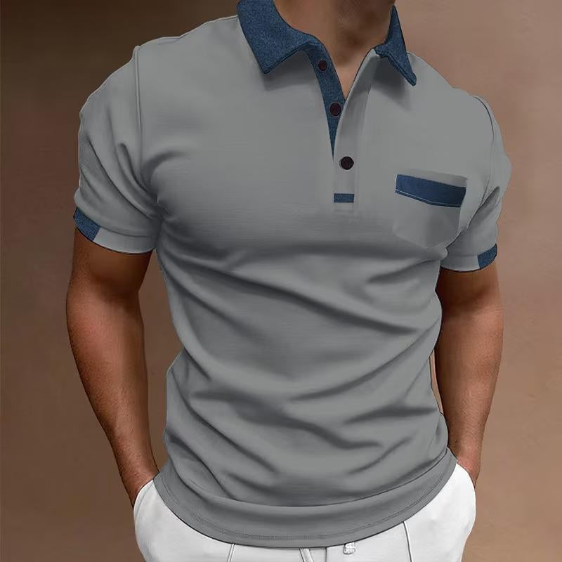 Camisa tipo polo informal con bolsillos en el pecho y bloques de color para hombre 57385149Y