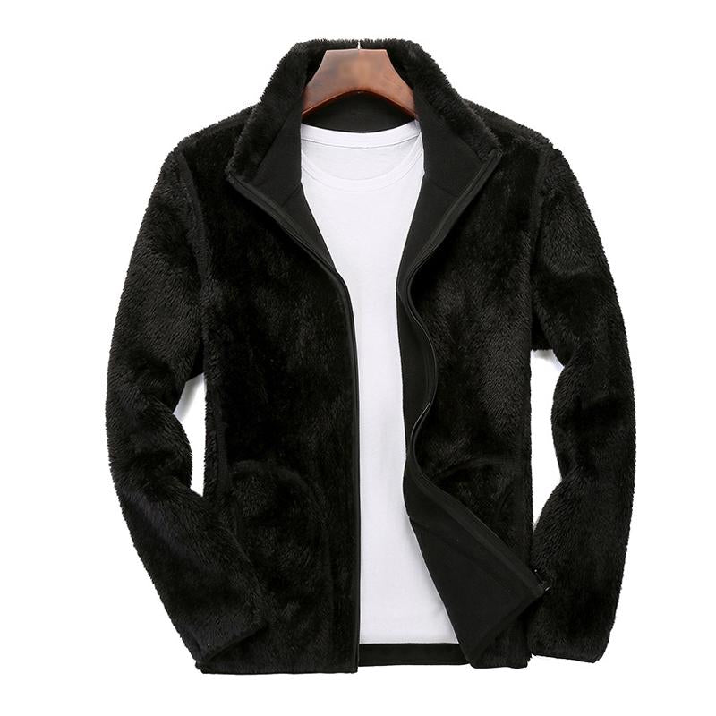 Men's Casual Outdoor Stand Collar Polar Fleece Reversible Warm Zipper Jacket 67862592M