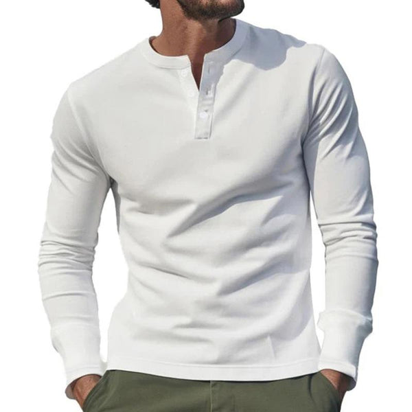 Men's Solid Color Casual Long Sleeve Henley T-Shirt 19621562X