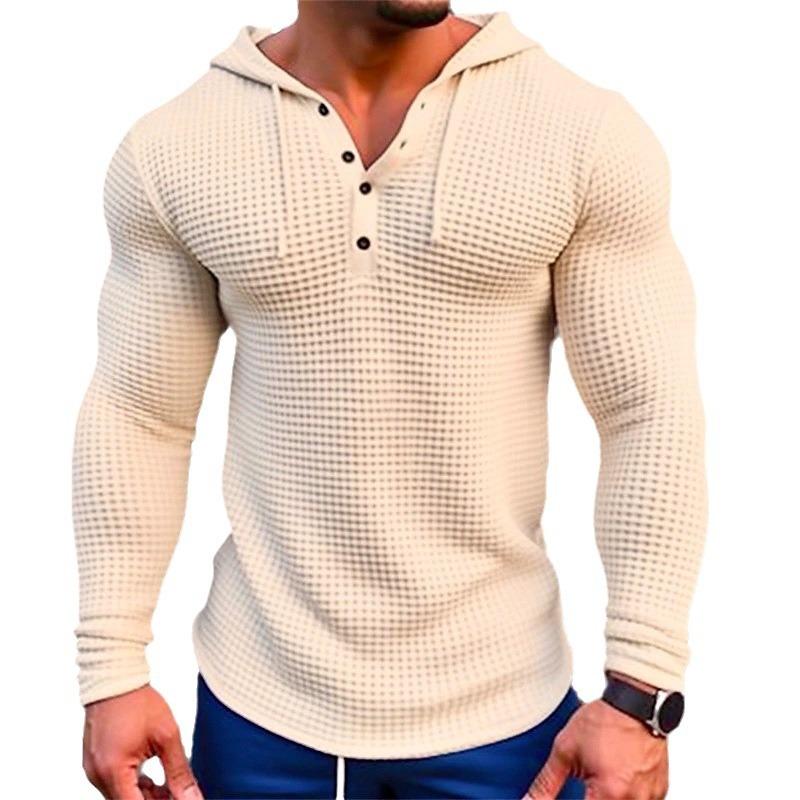 Men's Solid Waffle Long Sleeve Casual Hoodie 80077688Z