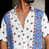 Men's Casual Ethnic Print Lapel Short Sleeve Shirt 41910624Y