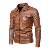 Men's Casual Thin Lapel Zipper Slim Fit Leather Jacket 54361387M