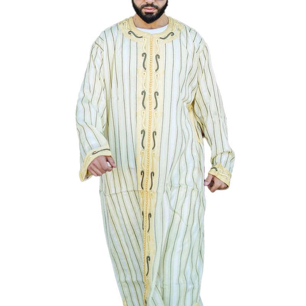 Men's Ethnic Stripe Printed Long Sleeve Muslim Robe 94017641M