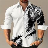 Men's Animal Print Long Sleeve Lapel Shirt 50194514X