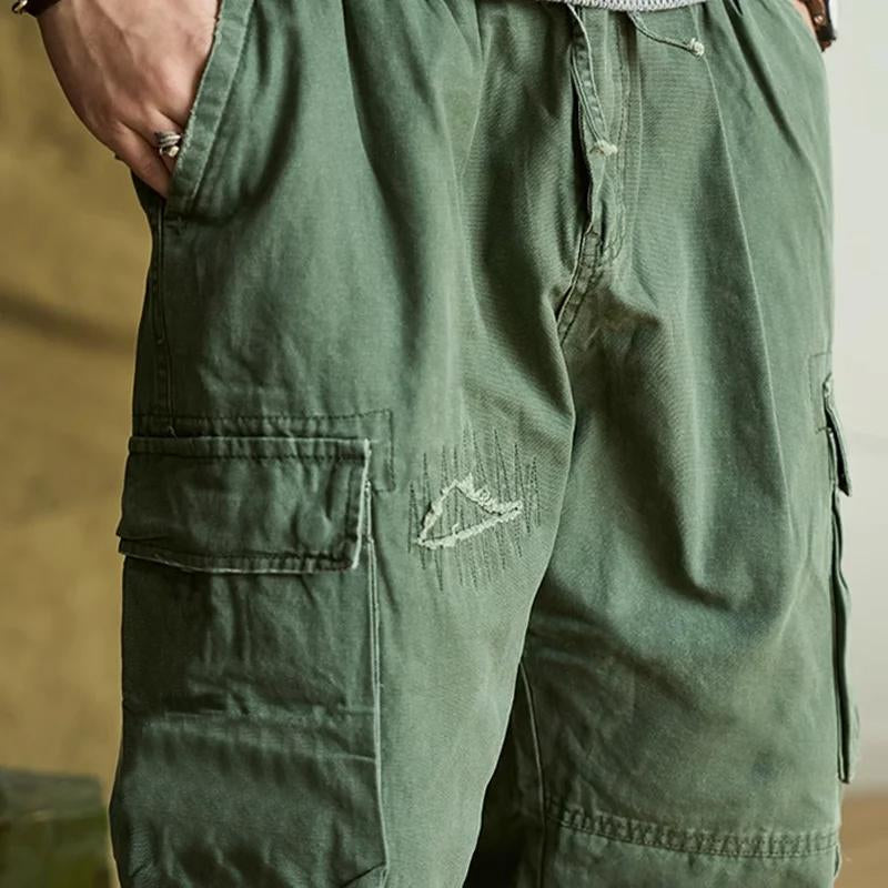 Men's Vintage Solid Color Multi-Pocket Cargo Pants 64054002Y