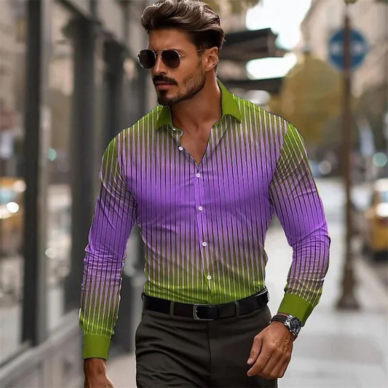 Men's Long Sleeve Gradient Colorblock Shirt 08930511X