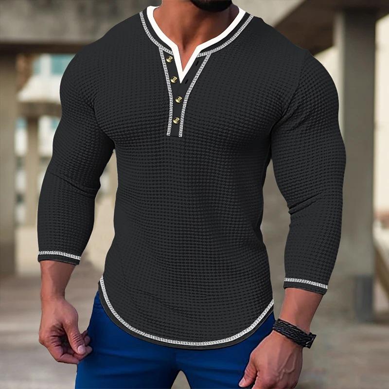 Men's Waffle Long Sleeve Casual Henley T-Shirt 09590950X