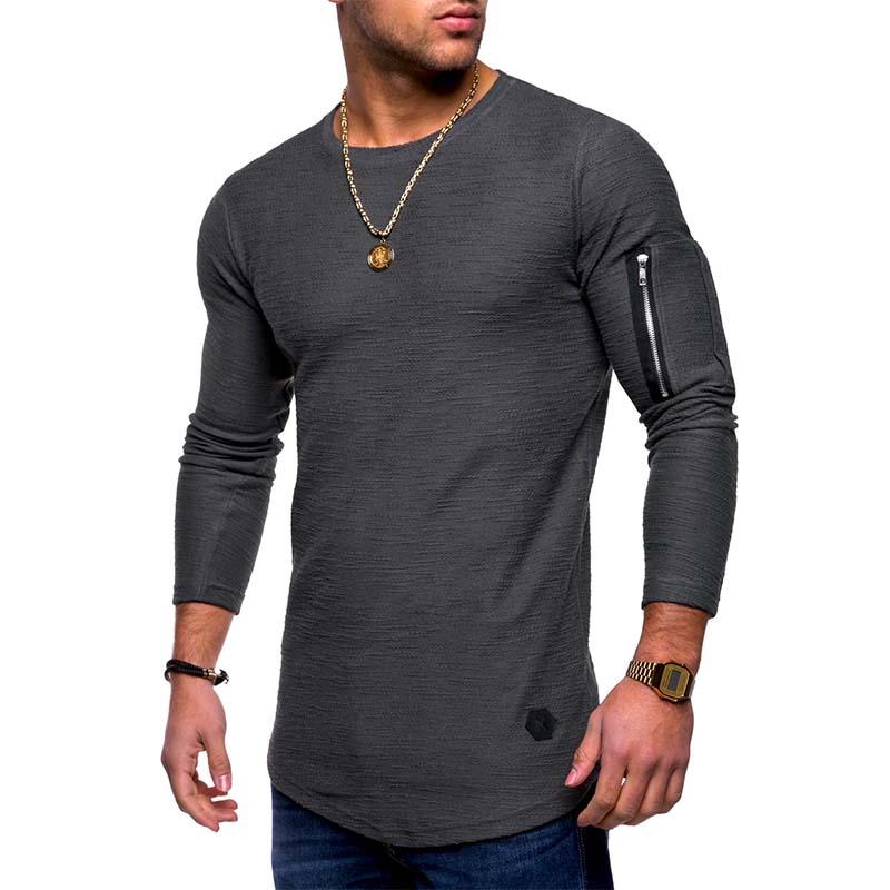 Men's Classic Casual Arm Zipper Solid Color Round Neck Long Sleeve T-Shirt 83700958K