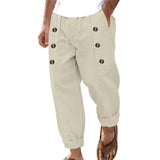 Men's Casual Cotton Linen Elastic Waist Loose Beach Pants 09358387M