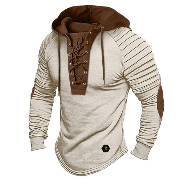 Men's Casual Solid Color Lace-Up Hooded Sweatshirt 40191778Y