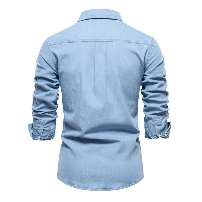 Men's Solid Denim Long-sleeved Shirt 49738739X