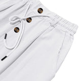 Men's Solid Color Cotton And Linen Buttons Decor Drawstring Waist Casual Pants 58659698Z