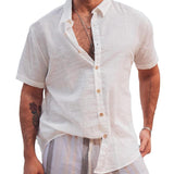 Men's Casual Solid Color Lapel Short Sleeve Shirt 38345752Y