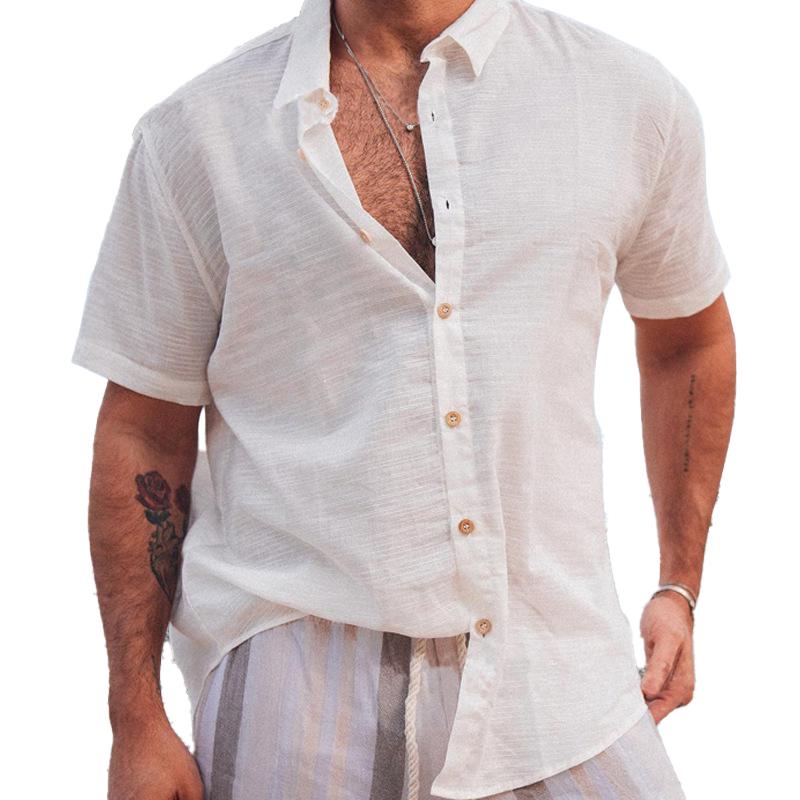 Men's Casual Solid Color Lapel Short Sleeve Shirt 38345752Y