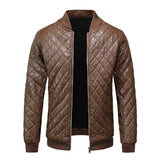 Men's Vintage Quilted Padded Crew Neck Baseball Leather Jacket 91355377Y