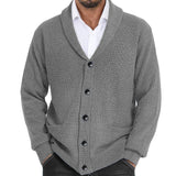 Men's Solid Color Lapel Casual Knitted Cardigan 56270297X