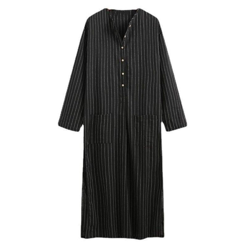 Men's Loose Striped Pocket Long Sleeve Muslim Robe 36483669Y