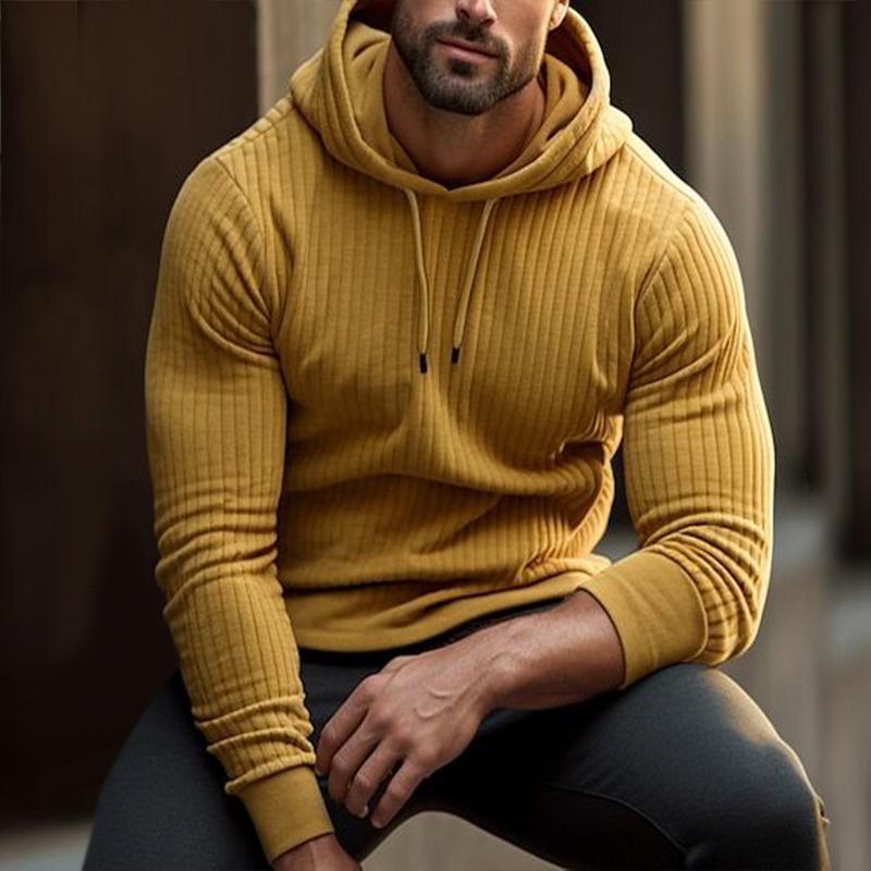 Men's Retro Casual Solid Color Striped Hooded Long Sleeve T-Shirt 27941415TO