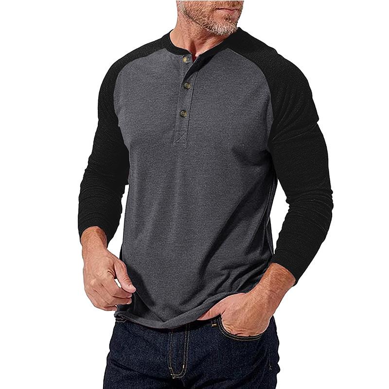 Men's Casual Colorblock Henley Collar Slim Fit Long Sleeve T-Shirt 79379658M