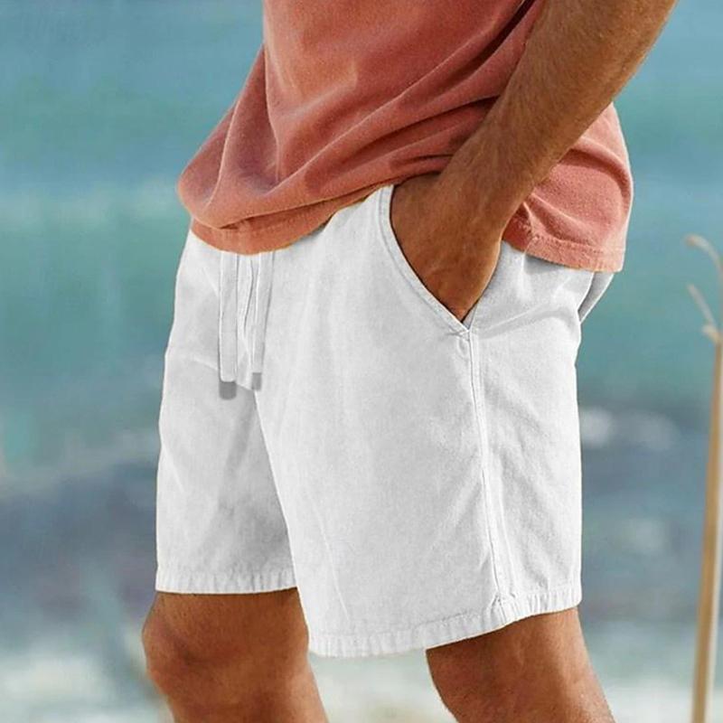 Men's Casual Cotton Linen Blended Elastic Waist Breathable Shorts 14117798M