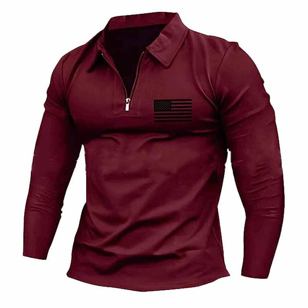 Men's Outdoor Sports Zipper Lapel Long Sleeve POLO Shirt 52283129X