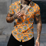 Men's Hawaiian Floral Print Lapel Short Sleeve Button Down Shirt 58582213X