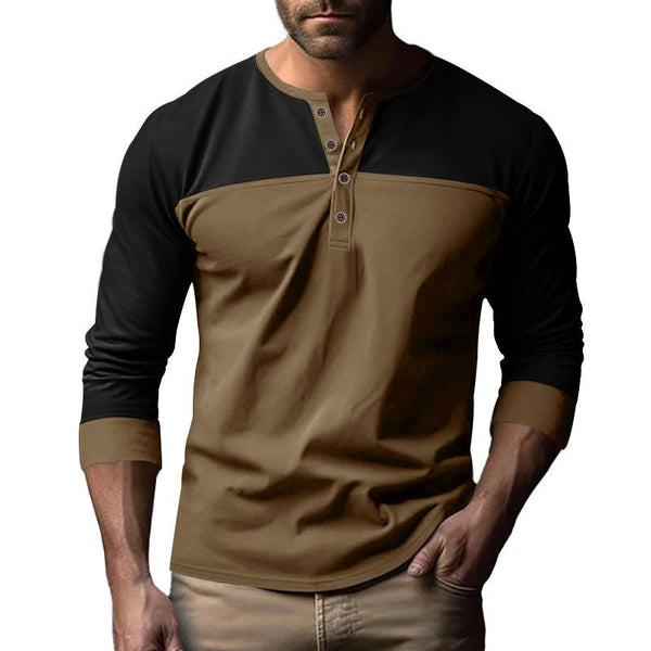 Men's Colorblock Henley Collar Long Sleeve T-shirt 69054633Z