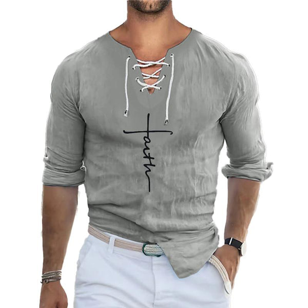 Men's Cotton and Linen Loose V-neck  T-shirt 58151896X