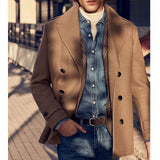 Men's Vintage Simple Solid Color Woolen Double-Breasted Lapel Coat 58451539Y