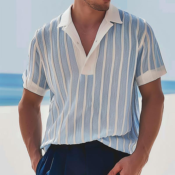 Men's Striped Lapel Short Sleeve Polo Shirt 54059782Y