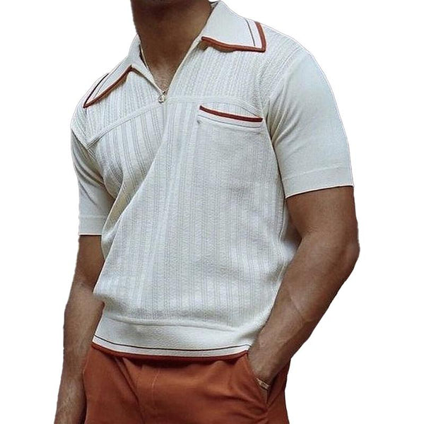 Men's Vintage Colorblock Knitted Chest Pocket Short-Sleeved Polo Shirt 37590119Y