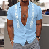 Men's Casual Printed Lapel Short Sleeve Shirt 98117878Y